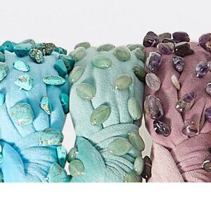 Lele Sadoughi Healing Stones Collection Jade Green Velvet Knotted Headband